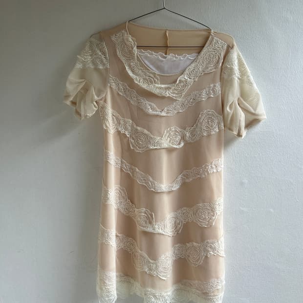 살구 장미 원피스