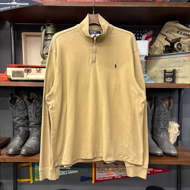 90s 폴로 랄프로렌 테리코튼 하프집업 니트 스웨터 베이지 N986