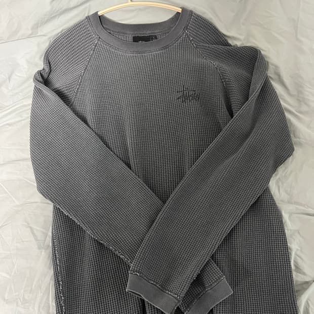 스투시 래글런 써멀 롱슬리브 크루 워시드 블랙 M