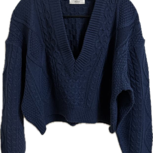 크롭 브이넥 니트 네이비