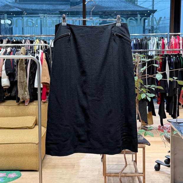 샤넬 블랙 포켓 울 미디스커트