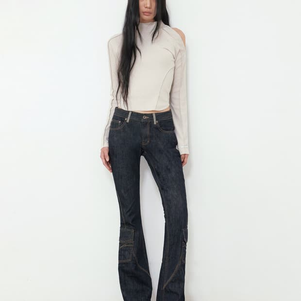 BOHEMSEO SELVEDGE CARGO BOOTCUT, BLUE