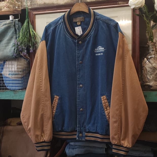 90s 빈티지 데님 바시티 자켓 블루종 봄버자켓 빅사이즈 2xl
