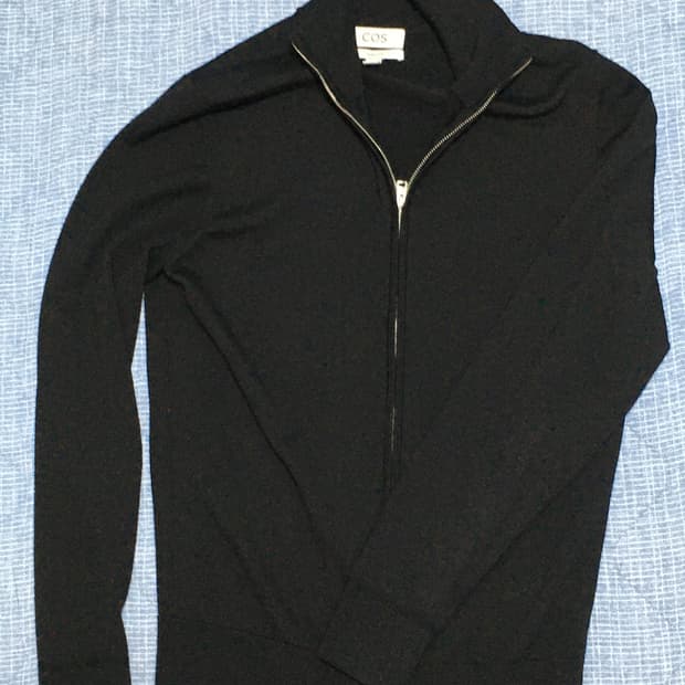 코스 퍼널넥 메리노 울 집업 가디건