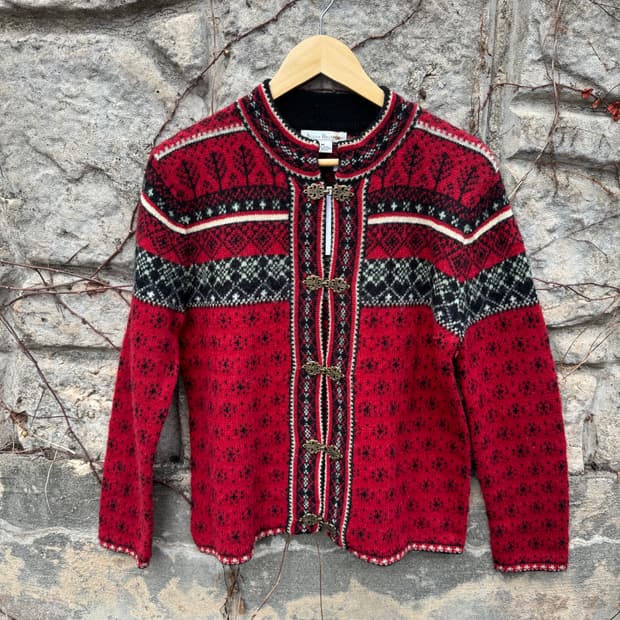 수잔 브리스톨 노르딕 패턴 빈티지 후크 울 가디건 m