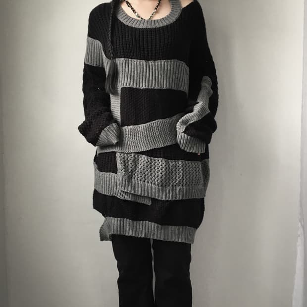 Pattern mixed point knit onepiece
