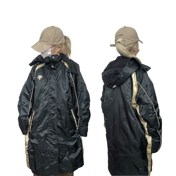 데상트 일본판 블랙 안감 기모 뽀글이 롱패딩 점퍼 돕바 