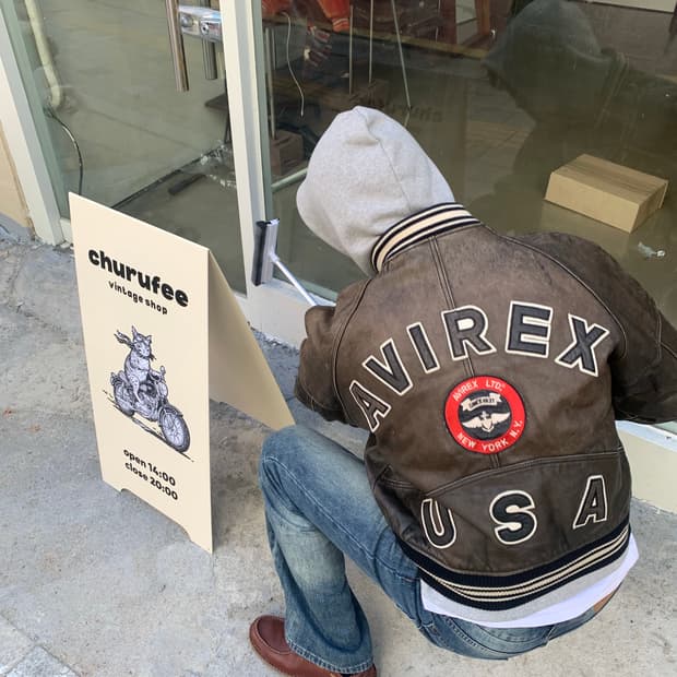 아비렉스 avirex 90s 아이콘 에이징 바시티 레더자켓