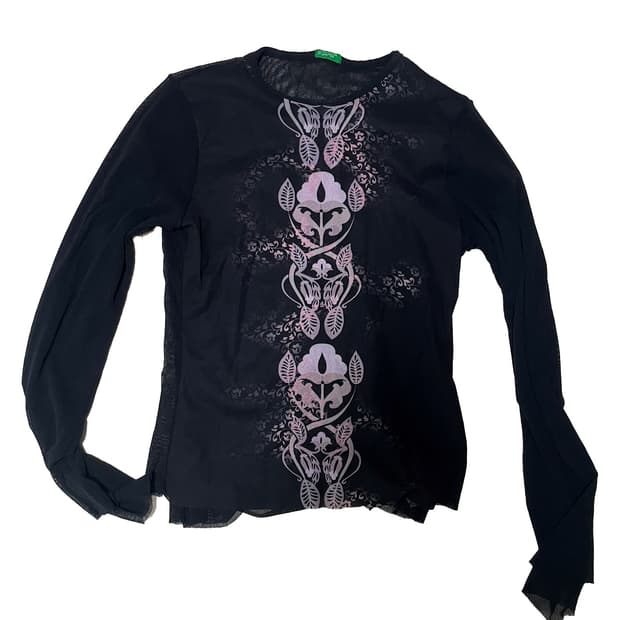 oriental black mesh top
