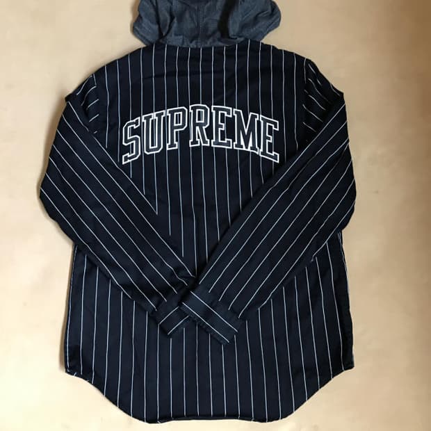 슈프림 14FW 데님 후디드 베이스볼 후드셔츠 블랙