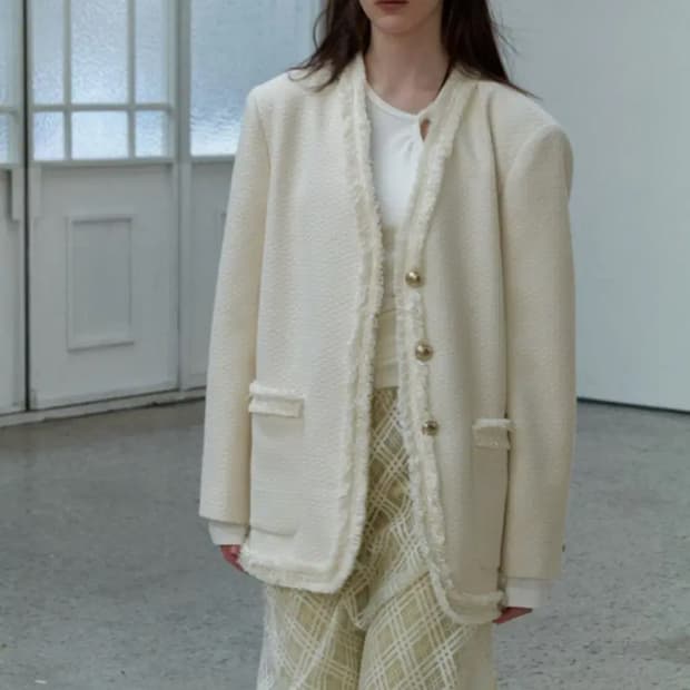 쏘이르 브이넥 트위드 자켓 - IVORY, BLACK