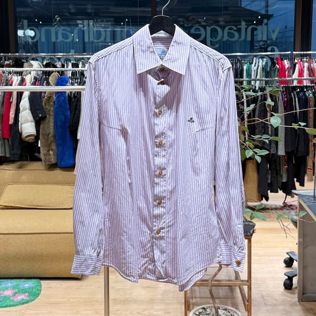 비비안웨스트우드 맨 핑크 스트라이프 orb자수 셔츠