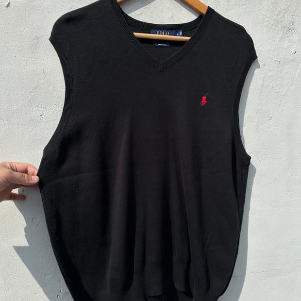 [M] 폴로 랄프로렌 블랙 브이넥 니트 베스트 조끼