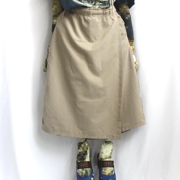 (FieldCore)Layered beige wrap pant skirt