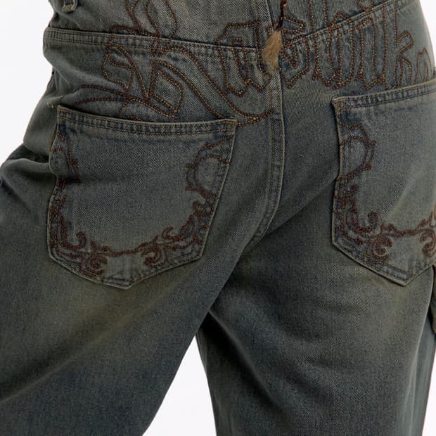 카시코 엠브로이드 워싱 데님 팬츠 블루M