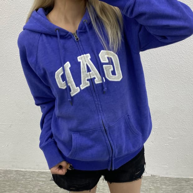 갭 센터로고 블루퍼플 후드집업 L