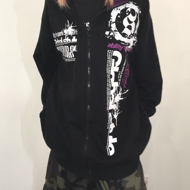 jpn vintage punk black purple hood zipup