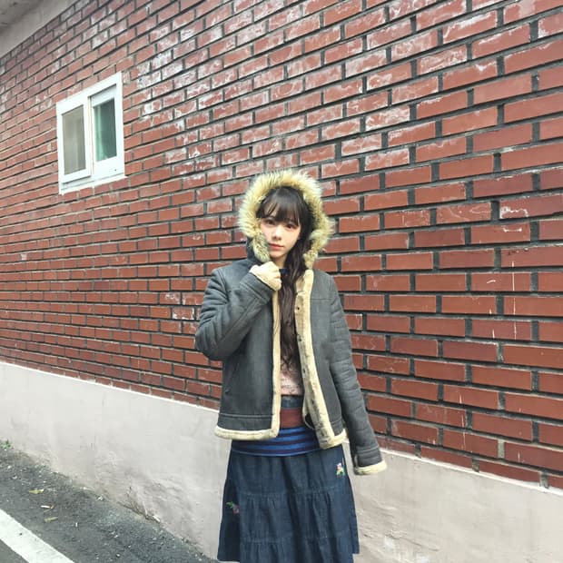 빈티지 코디세트) 빈티지 무스탕 퍼 자켓 겨울자켓 후드 퍼자켓