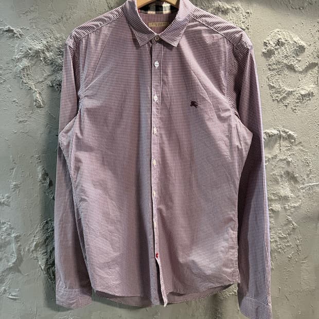 L 버버리 BURBERRY 체크 코튼 셔츠 버건디