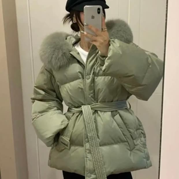 레브시티 벨트폭스패딩(카키)