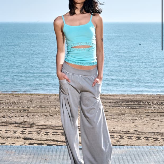 오들리워크샵 Lace Cutout Tank, Aqua