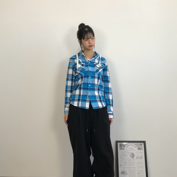 JPN Blue Plaid Hooded Shirt