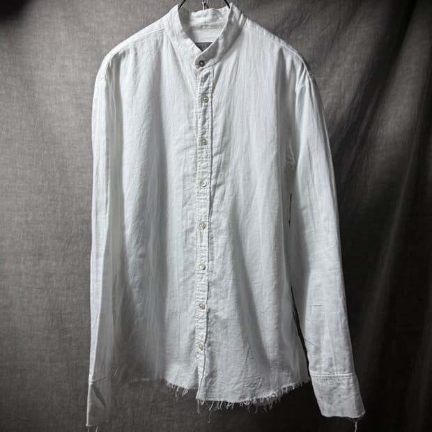 Elena Dawson Raw Edge Band Collar Shirt 