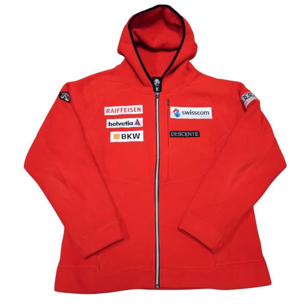 데상트 스위스 스키팀 후드 기모 본딩 플리스 집업