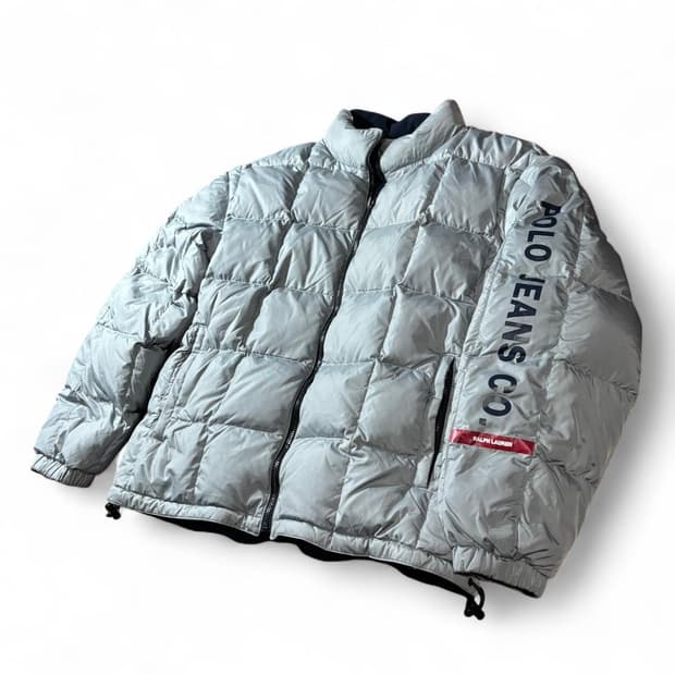 00s 폴로 진스 컴퍼니 리버시블 다운 패딩 자켓 실버/네이비