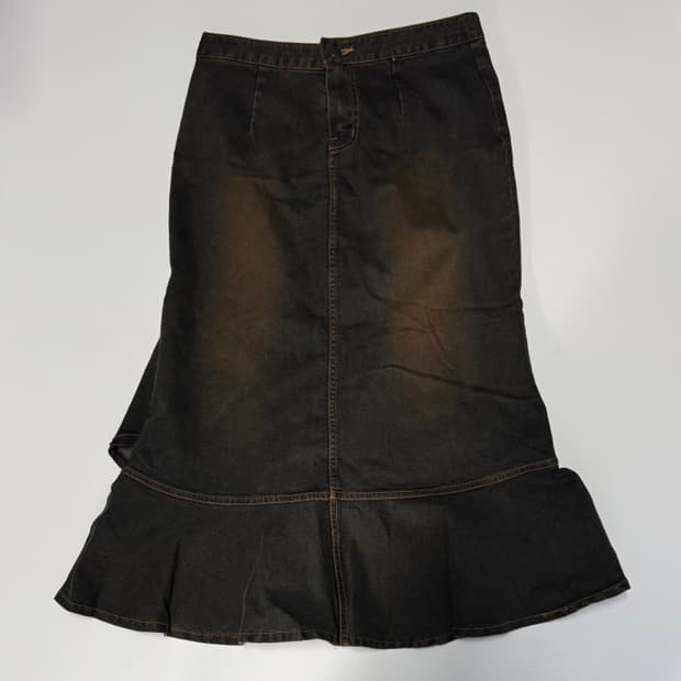 여성 빈티지 y2k 스톤 빈티지 워싱 데님 롱 스커트 29.9인치