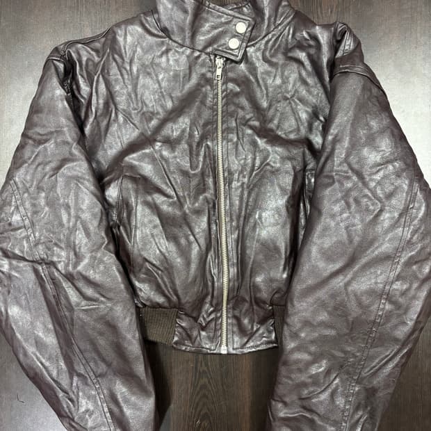 일본 빈티지 브라운 레더 숏 봄버 자켓