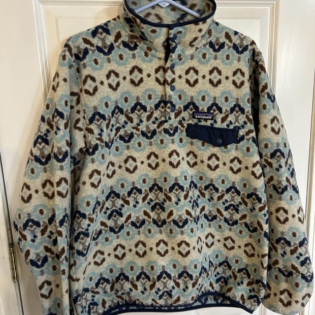 19FW 파타고니아 신칠라 스냅-티 플리스 오트밀/캐스케이드 패턴