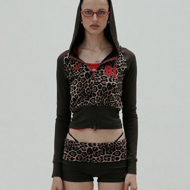 배드블러드 져지후드집업 +숏츠 셋업 레오파드 m