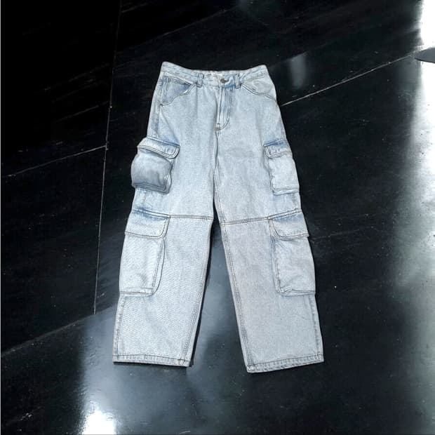 30(eu38) 자라 유틸리티 카고 와이드 데님진 연청 아이스 블루