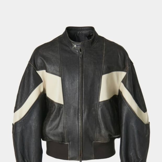 쿠어 디스트레스 믹스 레더 자켓