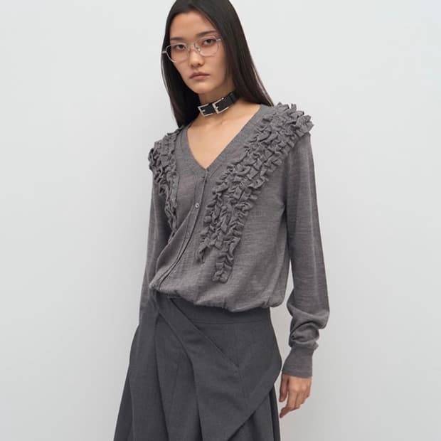 ASYMMETRIC FRILL CARDIGAN grey
