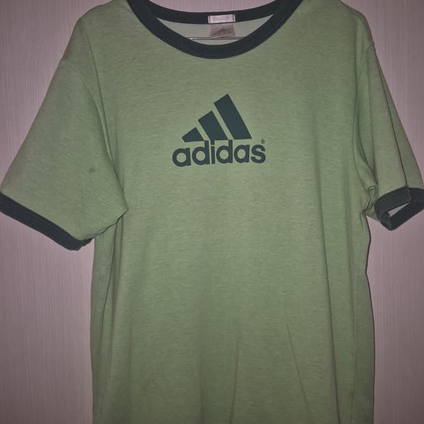 아디다스 라임 컬러 로고 반팔 링거 티셔츠
