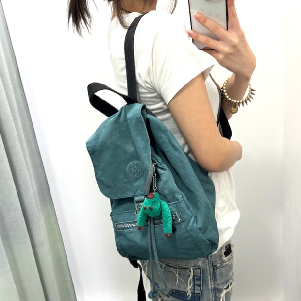 키플링 청록색 스트링 백팩