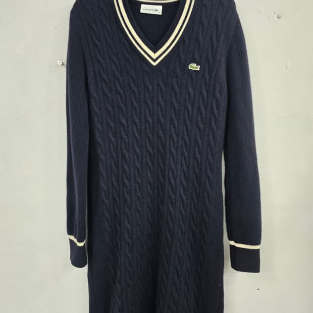라코스테 네이비 케이블 울 캐시미어니트 원피스