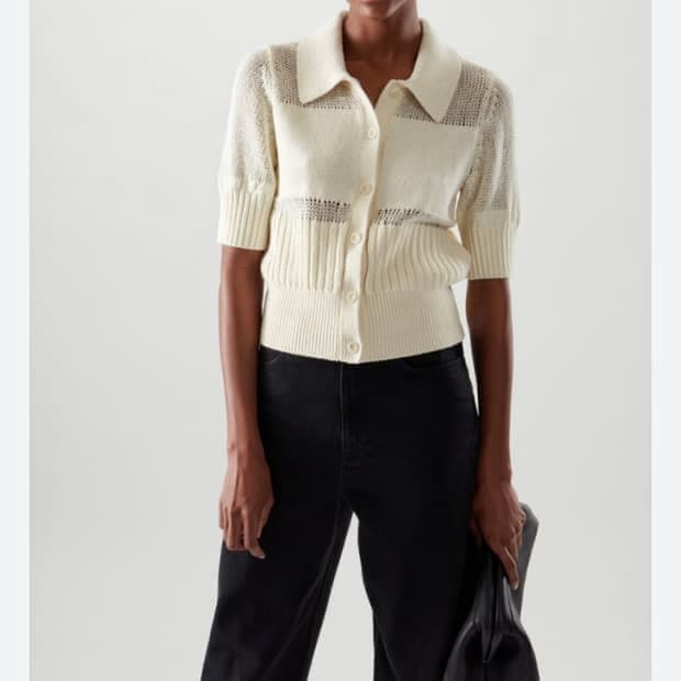 코스 COS 코튼 메쉬 패널 니트 탑