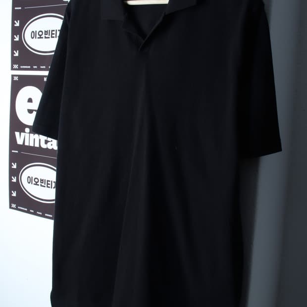 (L-XL) 랩12 반팔 카라 티셔츠 브이넥 무지 블랙-H32755