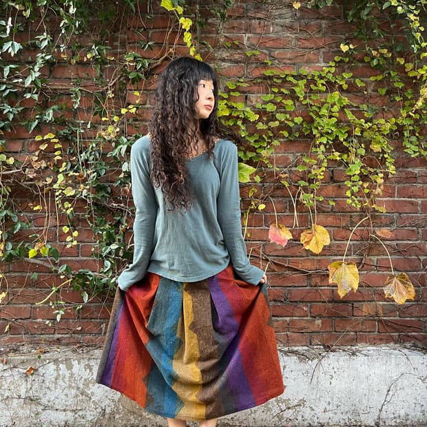 컬러풀 빈티지 울 롱 스커트