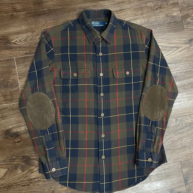 폴로 엘보 패치 웨스턴 체크 워크 셔츠