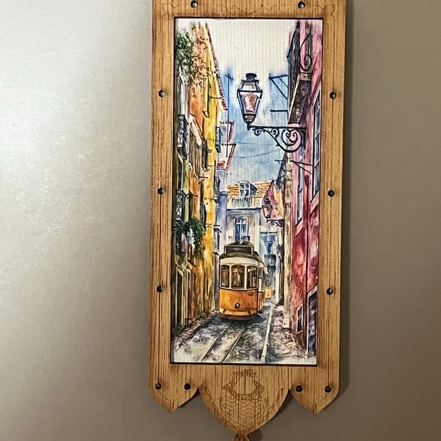 나무 프레임 리스본 트램 그림 액자