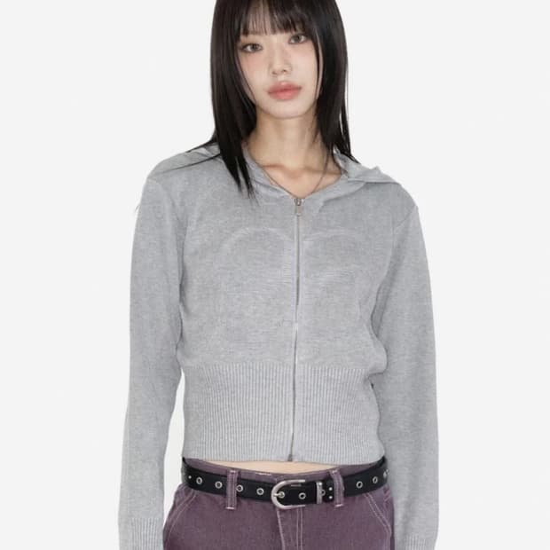 애즈온 PUNCHED KNIT HOOD ZIP-UP / GRAY