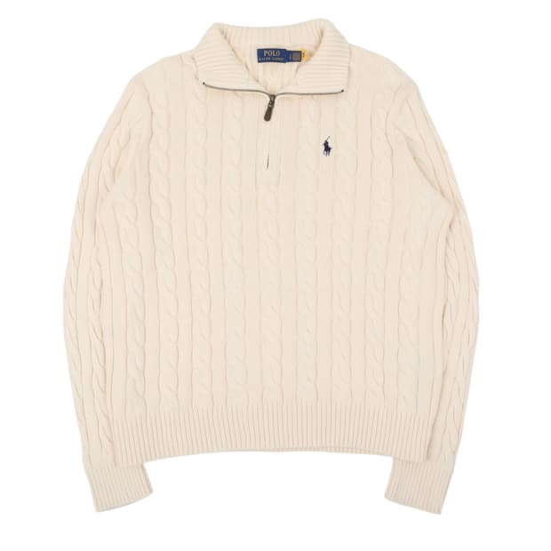 폴로 랄프로렌 QR 아이보리 케이블 하프집업 니트 스웨터