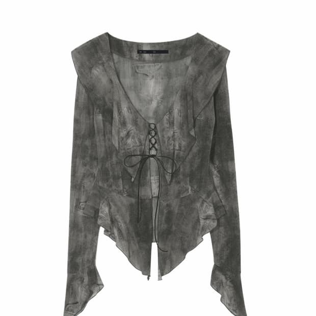RUFFLE BLOUSE, BROWN