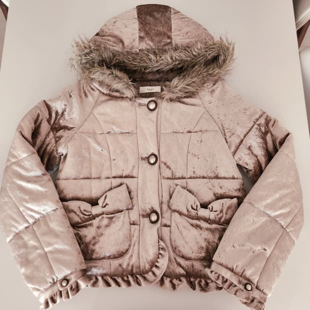 axes 벨벳 라떼갸루 후드 리본 퍼 패딩 점퍼 갸루