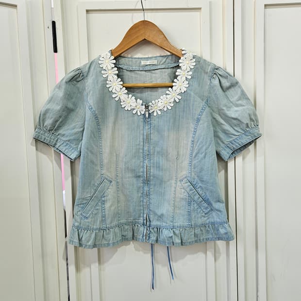 데이지 넥 데님 반팔 자켓