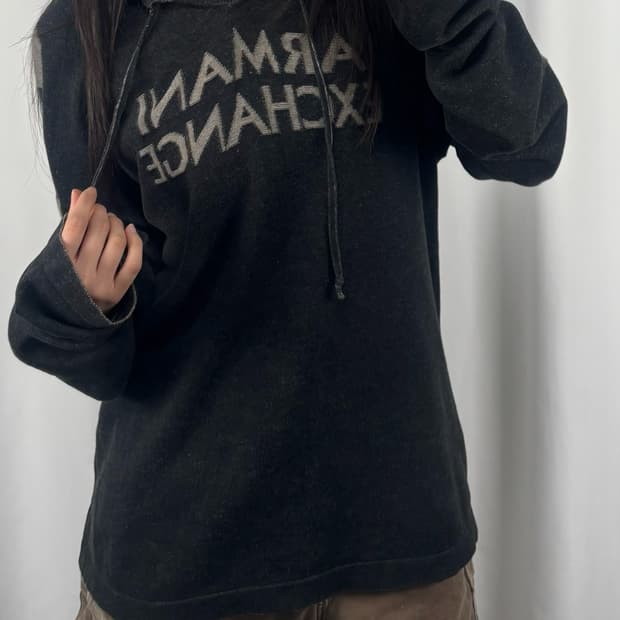 아르마니 익스체인지 빅로고 니트 후드